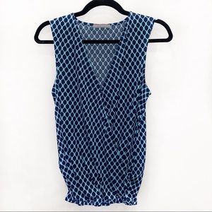 Stitch Fix Loveappella Blue green teal geometric Surplice v-neck tank XS EUC